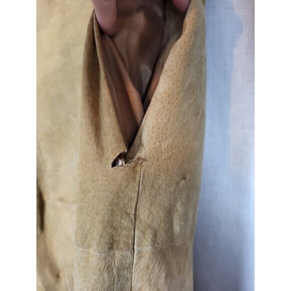 Vintage Western Leather Suede Jacket Duster Coat Sz M Fitted Brown/Tan Fall - Picture 3 of 9
